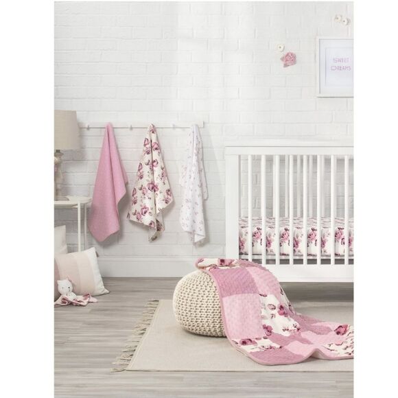 Modern Moments by Gerber Baby Boy or Girl Cable Knit Blanket with Sherpa, Pink - Picture 2 of 8